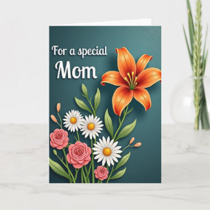 Turquoise Bloemenspeciaalkaart voor mama Kaart