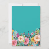 Turquoise bloemige 21e verjaardagsuitnodiging kaart (Achterkant)