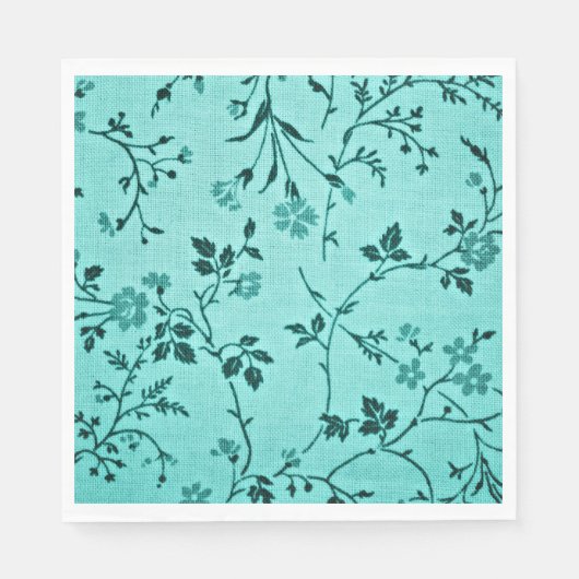 Turquoise bloemmotief servet (Voorkant)