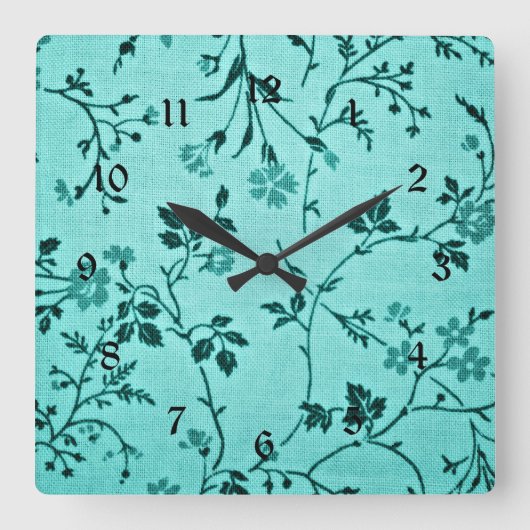 Turquoise bloemmotief vierkante klok (Voorkant)