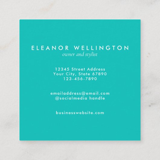 Turquoise Blue Abstract Waterverf Texture Vierkante Visitekaartje (Achterkant)