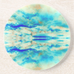Turquoise blue abstracte art crème zandsteen onderzetter