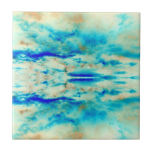 Turquoise blue abstracte kunstcrème keramische te tegeltje