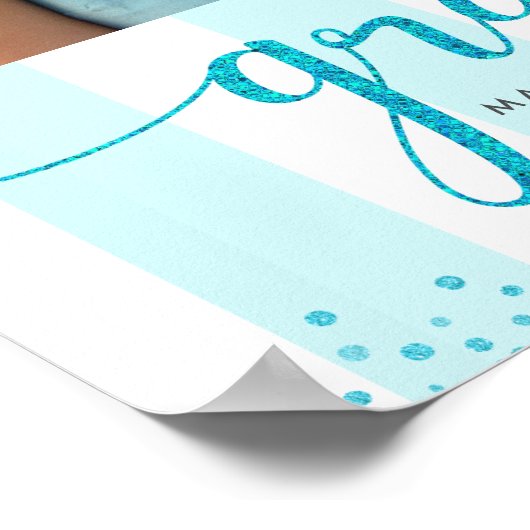 Turquoise Blue Afstuderen 3 Photo Glitter Script Poster (Hoek)