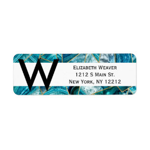 Turquoise Blue Agate Black Gold Geometric Triangle Etiket