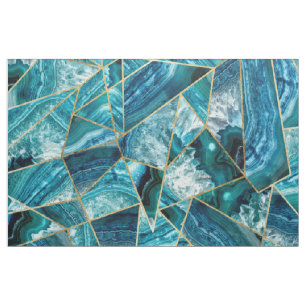 Turquoise Blue Agate Black Gold Geometric Triangle Stof