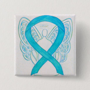 Turquoise Blue Angel Awareness Ribbon Pin Vierkante Button 5,1 Cm