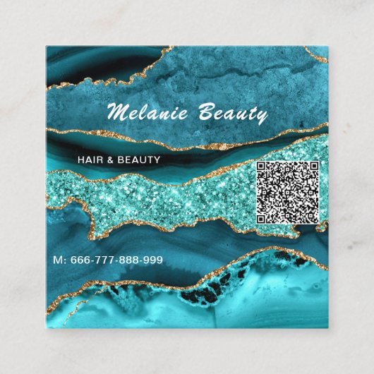 Turquoise Blue Aqua Turquoise QR Code Carte de vis (Devant)