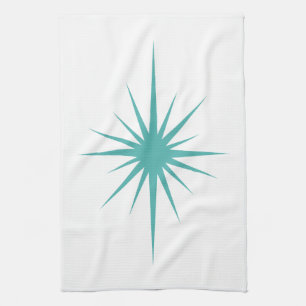 Turquoise Blue Atomic Star Mid Century Hand Towel Theedoek