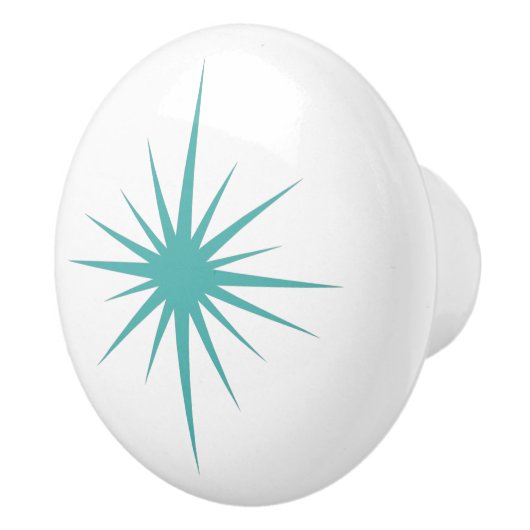 Turquoise Blue Atomic Starburst Mid Century Style Keramische Knop (Rechts)