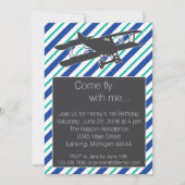 Turquoise Blue Avion Vintage Invitation d'annivers (Devant)