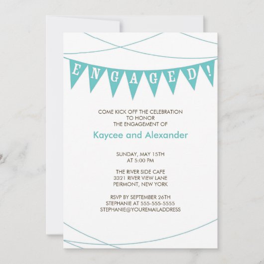 Turquoise Blue Banner Verloving Uitnodigingen (Voorkant)