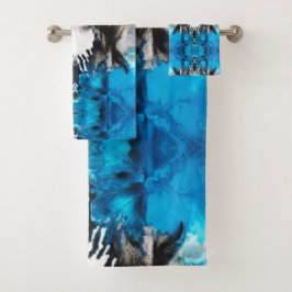 Turquoise Blue, Black and White Abstract Bad Handdoek