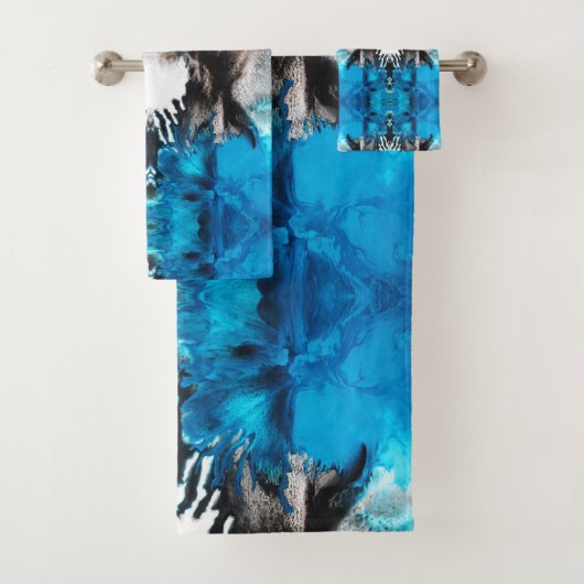 Turquoise Blue, Black and White Abstract Bad Handdoek (Insitu)
