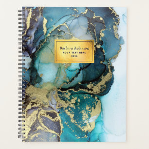 Turquoise Blue Black Gold Metallic Abstrait Art