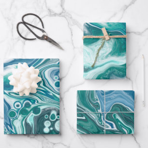 Turquoise Blue Blauwgroen Ocean Swirls Inpakpapier Vel