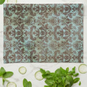  Turquoise Blue Brown Damask Pattern Theedoek (Gevouwen)