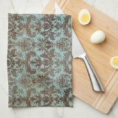  Turquoise Blue Brown Damask Pattern Theedoek (Quarter Fold)