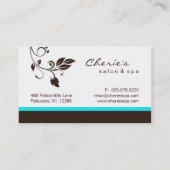 Turquoise Blue Brown Floral Trendy visitekaartje (Achterkant)