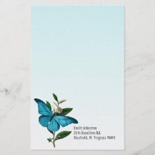 Turquoise Blue Butterfly Ombre Custom Stationery Briefpapier