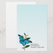 Turquoise Blue Butterfly Ombre Custom Stationery Briefpapier (Voorkant / Achterkant)