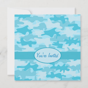 Turquoise Blue Camouflage Party Event Kaart