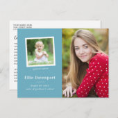 Turquoise Blue Classic Two Photo Afstuderen Briefkaart (Voorkant / Achterkant)