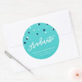 Turquoise Blue Confetti Afstuderen Afstuderen Ronde Sticker (Envelop)