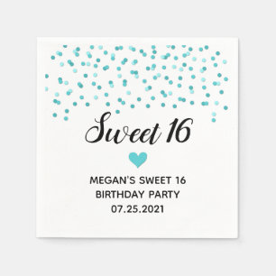 Turquoise Blue Confetti Sweet 16 Birthday Servet