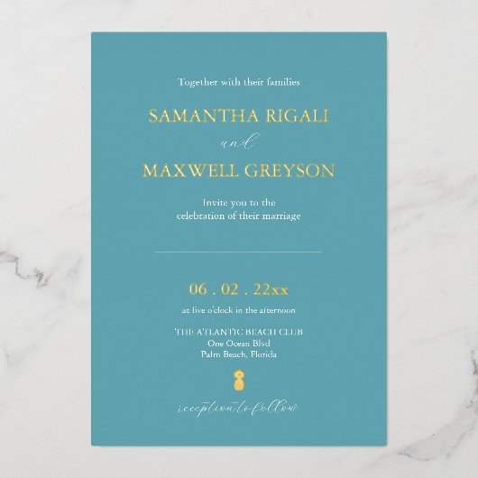 Turquoise Blue Designer Wedding Invitations (Recto)
