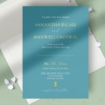 Turquoise Blue Designer Wedding Invitations<br><div class="desc">Annoncez votre grand jour avec ces invitations de mariage de créateurs - un choix élégant, élégant et minimaliste pour les couples qui ont un thème de micro-mariage turquoise. Doté d'une ananas estampillée en feuille d'or véritable sur un arrière - plan bleu turquoise vibrant, ce papier doré personnalisé allie une touche...</div>
