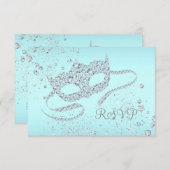 Turquoise Blue Diamond Masquerade Party RSVP (Devant / Derrière)
