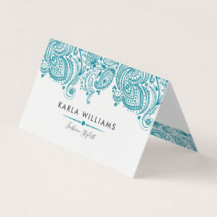 Turquoise-blue Elegant Paisley Lace Visitekaartjes