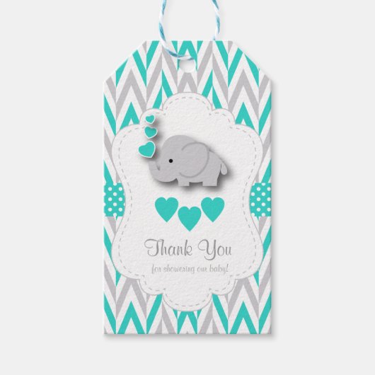 Turquoise Blue Elephant Baby shower Dank u Cadeaulabel (Voorkant)