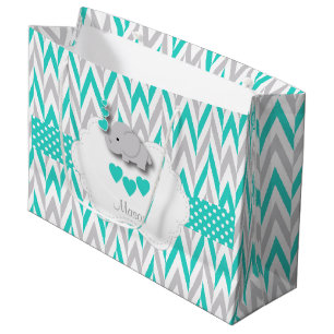 Turquoise Blue Elephant Design - Baby Boy Shower Large Cadeauzakje