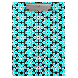 Turquoise Blue en Black Floral Pattern Klembord
