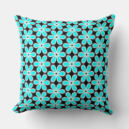 Turquoise Blue en Black Floral Pattern Kussen