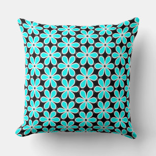 Turquoise Blue en Black Floral Pattern Kussen