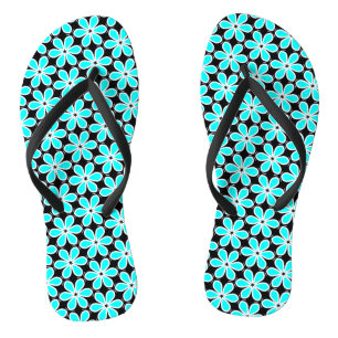 Turquoise Blue en Black Floral Pattern Teenslipper Teenslippers
