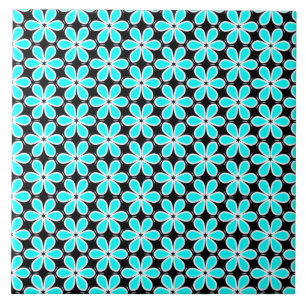 Turquoise Blue en Black Floral Pattern Tegeltje