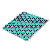 Turquoise Blue en Black Floral Pattern Tegeltje (Zijkant)