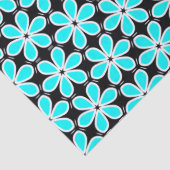Turquoise Blue en Black Floral Pattern Tissuepapier (Detail)