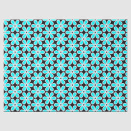Turquoise Blue en Black Floral Pattern Tissuepapier