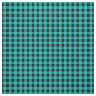 Turquoise Blue en Black Gingham Check Pattern Stof