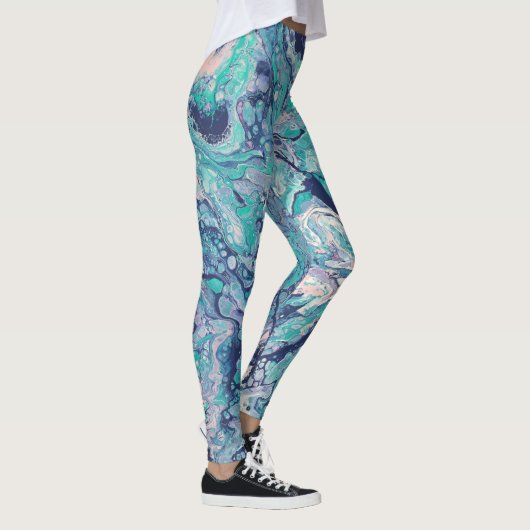 Turquoise, Blue en Bleke roze Abstracte Leggings (Rechts)