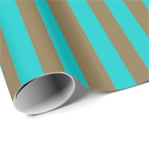 Turquoise Blue en Gold Stripe Cadeaupapier