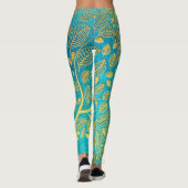 Turquoise Blue en Gold Tree Leggings (Achterkant)