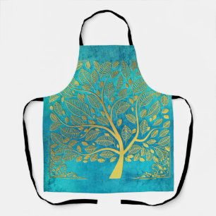 Turquoise Blue en Gold Tree Schort