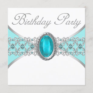 Turquoise Blue en Silver Birthday Party Kaart