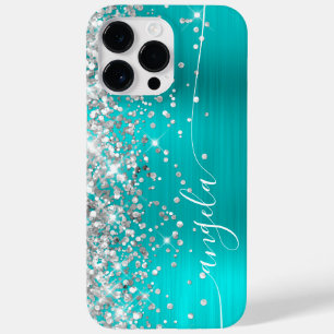 Turquoise Blue en Silver Glittery Glam Signature Case-Mate iPhone 14 Pro Max Hoesje